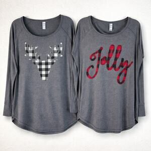 Gray Buffalo Plaid Reindeer Jolly Graphic Tunic Tops Womens Large Bundle Soft